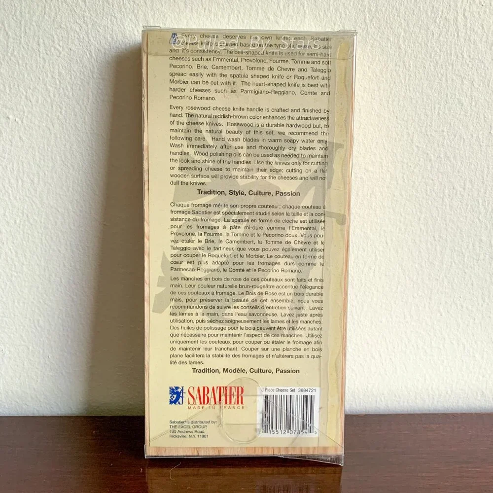 New Vintage Deadstock SABATIER Laguiole 3 Piece Rosewood Cheese Set in Wood Tray - Picture 6 of 16